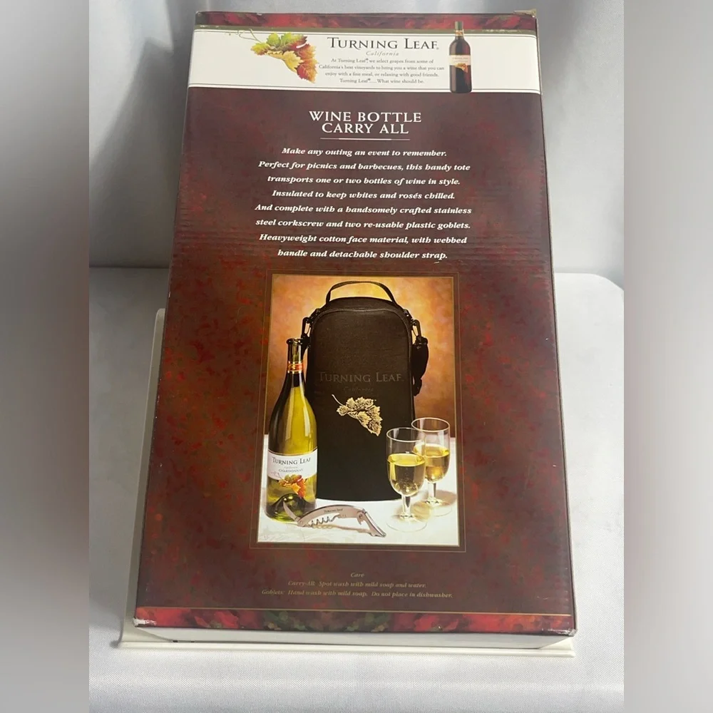 Turning Leaf Black Wine Bottle Carry NIB Gifting Wine Lovers Unique Picnic